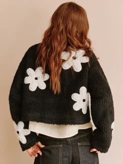 Clearance Floral Zipper Fleece Jacket Outerwear|Jackets
