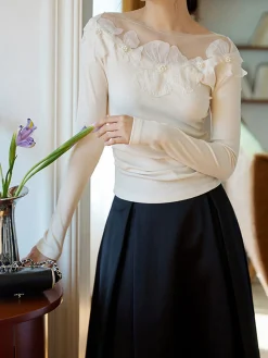 Discount Floral-Decor Ribbed Slim T-Shirt T-shirts|Tops