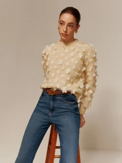 Online Floral-Decor Short Sweater Sweater Tops|Sweaters & Cardigans
