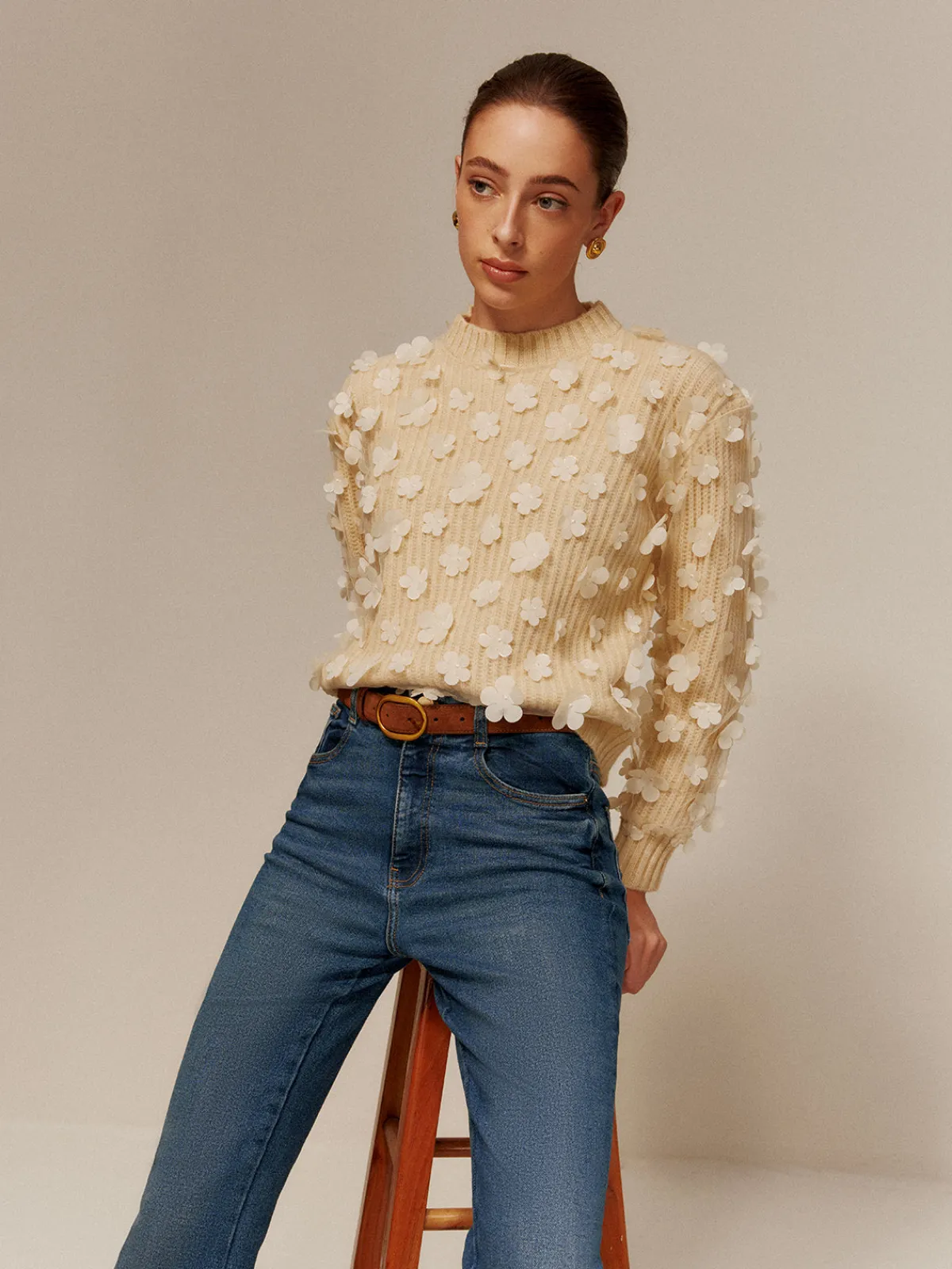 Online Floral-Decor Short Sweater Sweater Tops|Sweaters & Cardigans