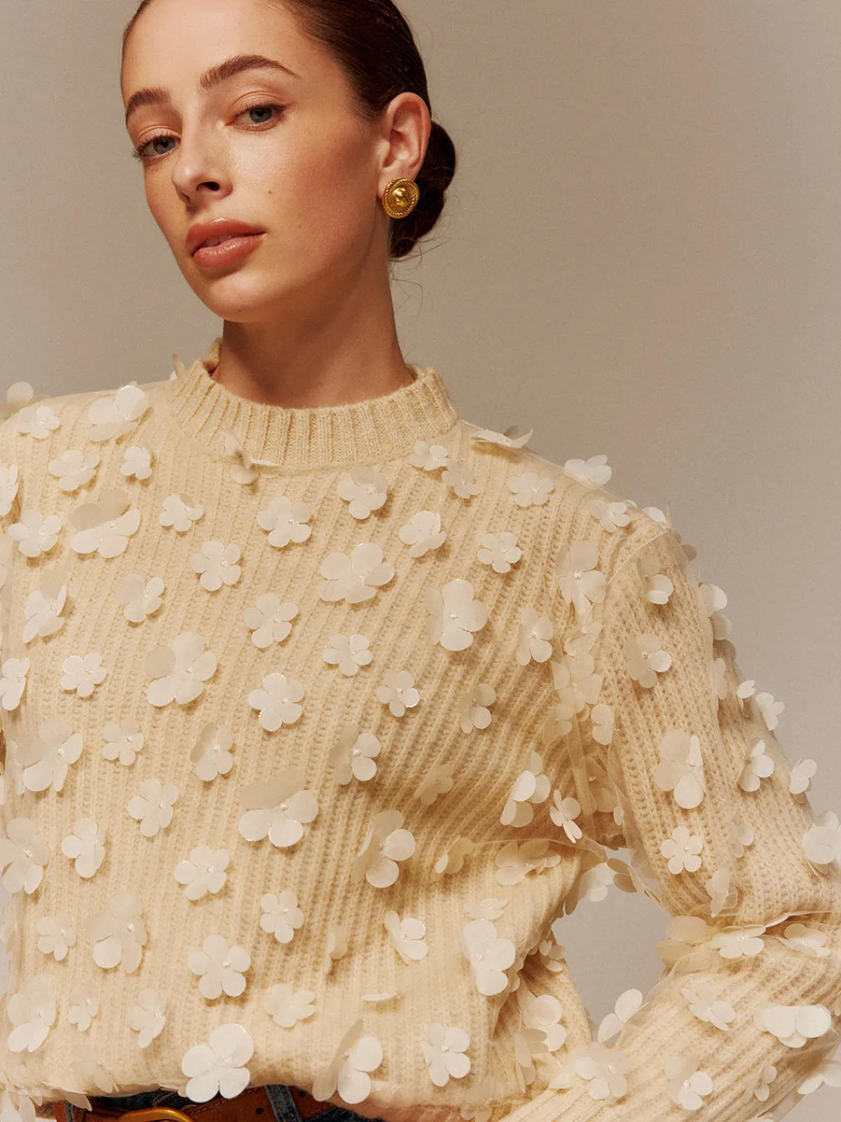 Online Floral-Decor Short Sweater Sweater Tops|Sweaters & Cardigans