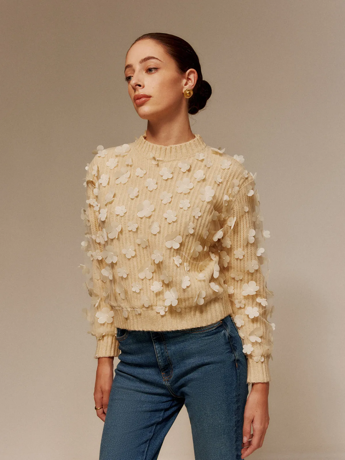 Online Floral-Decor Short Sweater Sweater Tops|Sweaters & Cardigans