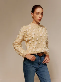 Online Floral-Decor Short Sweater Sweater Tops|Sweaters & Cardigans