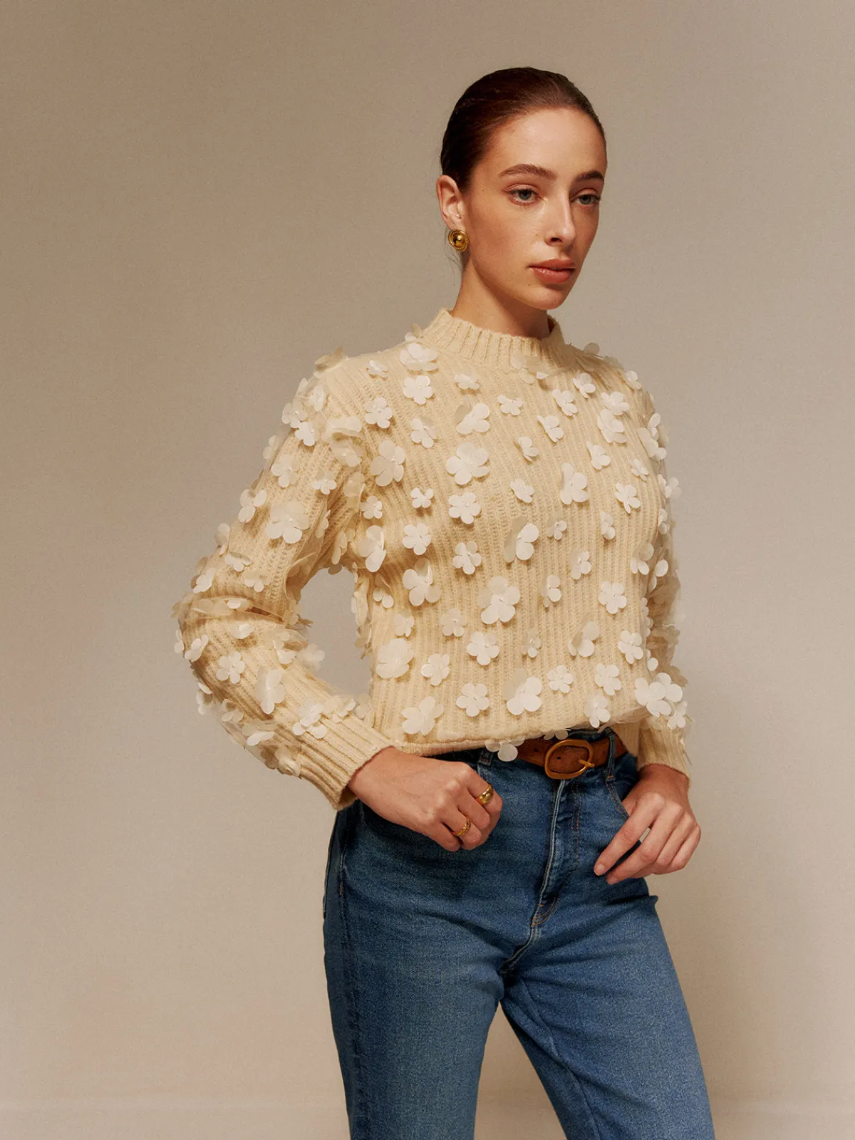 Online Floral-Decor Short Sweater Sweater Tops|Sweaters & Cardigans