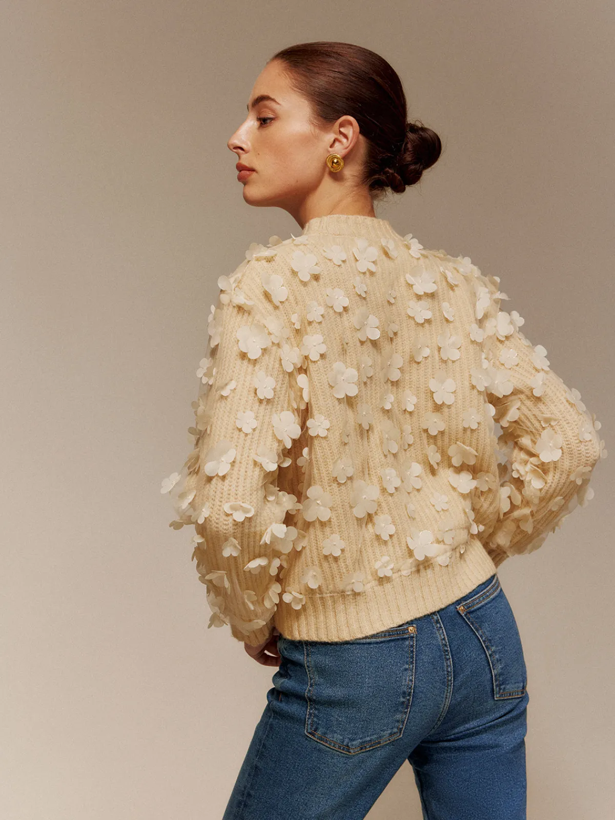 Online Floral-Decor Short Sweater Sweater Tops|Sweaters & Cardigans