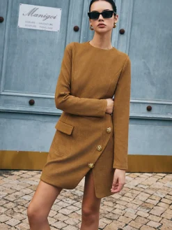 Hot Floral-Detail Faux Leather Slim Dress Casual Dresses|Floral Dresses