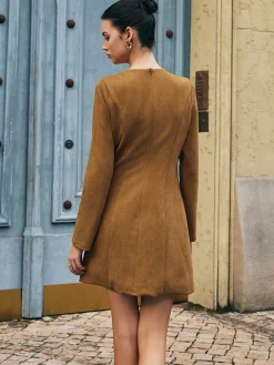 Hot Floral-Detail Faux Leather Slim Dress Casual Dresses|Floral Dresses