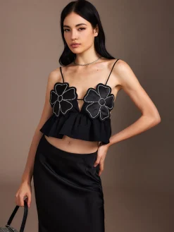 Hot Flower Backless Ruffle Cami Top Tank Tops & Camis|Tops
