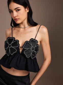 Hot Flower Backless Ruffle Cami Top Tank Tops & Camis|Tops