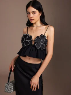 Hot Flower Backless Ruffle Cami Top Tank Tops & Camis|Tops