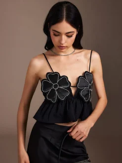 Hot Flower Backless Ruffle Cami Top Tank Tops & Camis|Tops