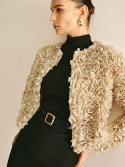 Clearance Flower Crew Neck Blazer Outerwear|Blazers