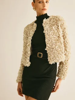 Clearance Flower Crew Neck Blazer Outerwear|Blazers
