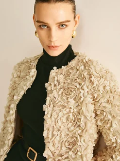 Clearance Flower Crew Neck Blazer Outerwear|Blazers