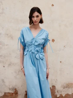 Online Flower Drawstring V-Neck Long Dress Casual Dresses|Vacation Dresses
