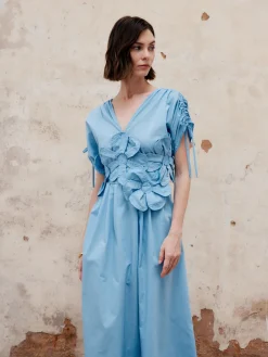 Online Flower Drawstring V-Neck Long Dress Casual Dresses|Vacation Dresses