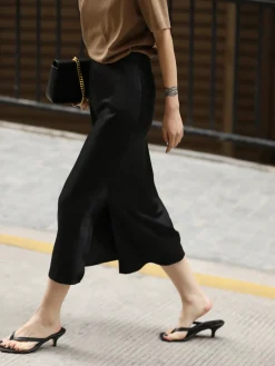 Hot Flowy Satin Midi Skirt Skirts|Bottoms