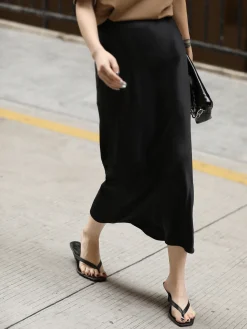 Hot Flowy Satin Midi Skirt Skirts|Bottoms