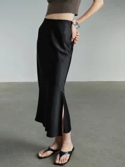 Hot Flowy Satin Midi Skirt Skirts|Bottoms