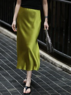 Hot Flowy Satin Midi Skirt Skirts|Bottoms