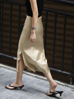 Hot Flowy Satin Midi Skirt Skirts|Bottoms