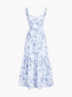 Forget Me Not Floral Pockets Zippered Long Dress Casual Dresses|Floral Dresses