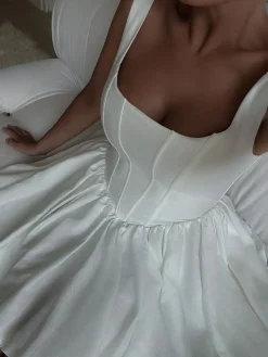 Sale French Elegant Solid Short Dress White Dresses|Casual Dresses