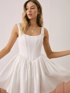 Sale French Elegant Solid Short Dress White Dresses|Casual Dresses
