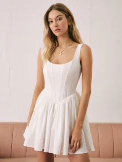 Sale French Elegant Solid Short Dress White Dresses|Casual Dresses