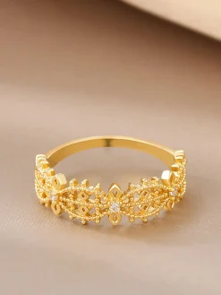 Discount French Hollow Rhinestone Crown Ring Rings & Bracelets|Accessories