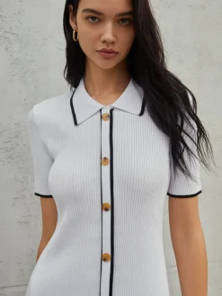 Clearance Frenchy Contrast Trim Short Sweater Dress White Dresses|Sweater Dresses