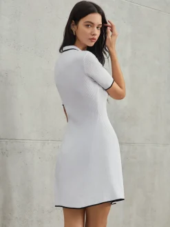 Clearance Frenchy Contrast Trim Short Sweater Dress White Dresses|Sweater Dresses