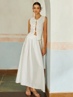 Discount Front Bow Tie Sleeveless Skirt Set Skirt Sets|Long Sleeve Sets