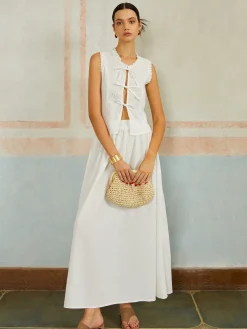 Discount Front Bow Tie Sleeveless Skirt Set Skirt Sets|Long Sleeve Sets