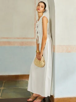 Discount Front Bow Tie Sleeveless Skirt Set Skirt Sets|Long Sleeve Sets