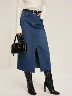 Sale Front Split Denim Skirt Without Belt Skirts|Denim