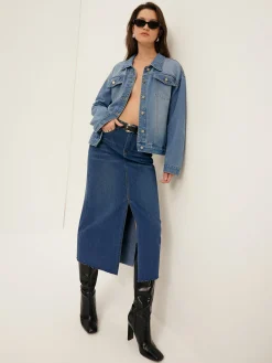 Sale Front Split Denim Skirt Without Belt Skirts|Denim