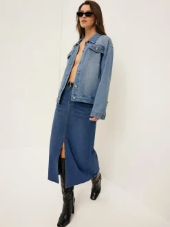 Sale Front Split Denim Skirt Without Belt Skirts|Denim
