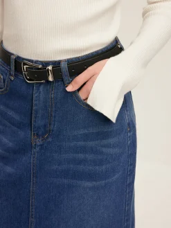 Sale Front Split Denim Skirt Without Belt Skirts|Denim