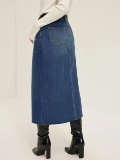Sale Front Split Denim Skirt Without Belt Skirts|Denim