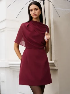 Outlet Funnel Neck Backless Zipper Dress Casual Dresses|Work Dresses