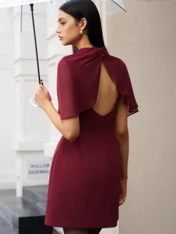 Outlet Funnel Neck Backless Zipper Dress Casual Dresses|Work Dresses
