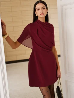 Outlet Funnel Neck Backless Zipper Dress Casual Dresses|Work Dresses