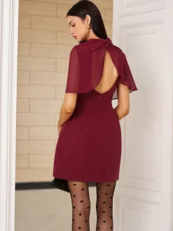Outlet Funnel Neck Backless Zipper Dress Casual Dresses|Work Dresses