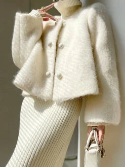 Fuzzy Button Short Wool Coat Outerwear|Coats