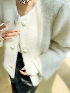 Fuzzy Button Short Wool Coat Outerwear|Coats