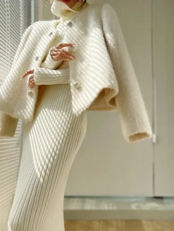 Fuzzy Button Short Wool Coat Outerwear|Coats