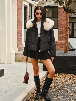 Online Fuzzy Collar Winter Short Coat Outerwear|Coats