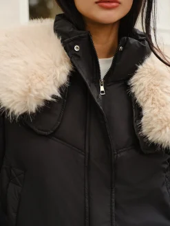 Online Fuzzy Collar Winter Short Coat Outerwear|Coats