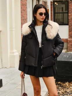 Online Fuzzy Collar Winter Short Coat Outerwear|Coats